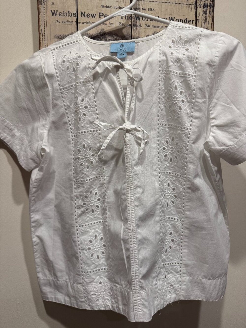 White eyelet short sleeve shirt